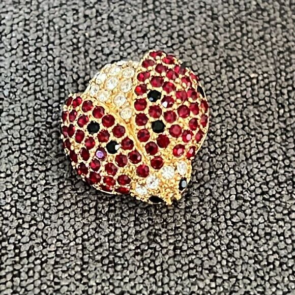 Gorgeous. Vintage Monet Red Rhinestone Ladybug Brooch - Picture 1 of 7